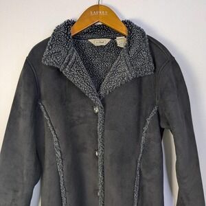 Vintage LL Bean Penny Lane Small Sherpa Black Longer length Faux Suede Hippie